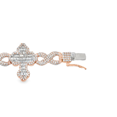 8.0 in - 14.35 grams - 3.19 Ctw / Rose 14k Rose Gold Diamond Cross Bracelet 3 Ctw